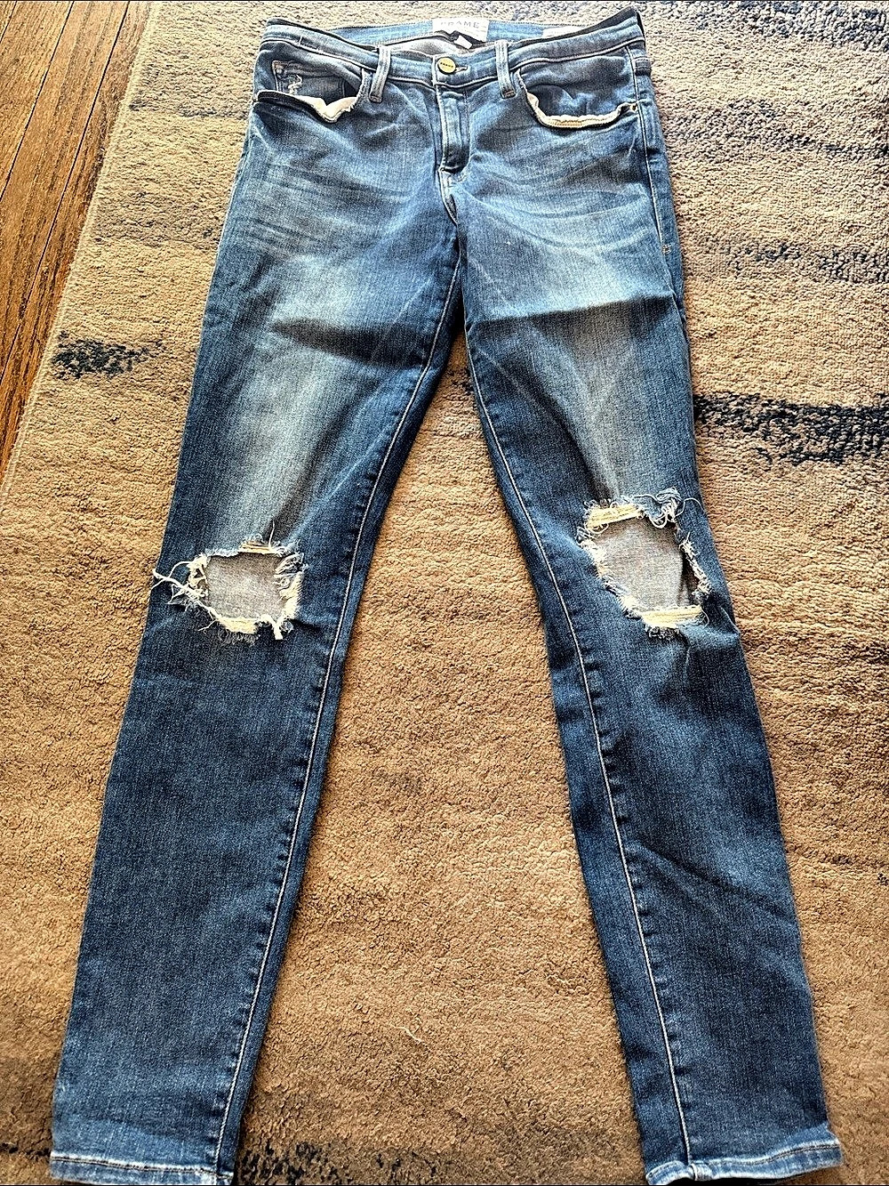 FRAME Le Skinny de Jeanne Distressed Skinny Jeans Blue Waist 28